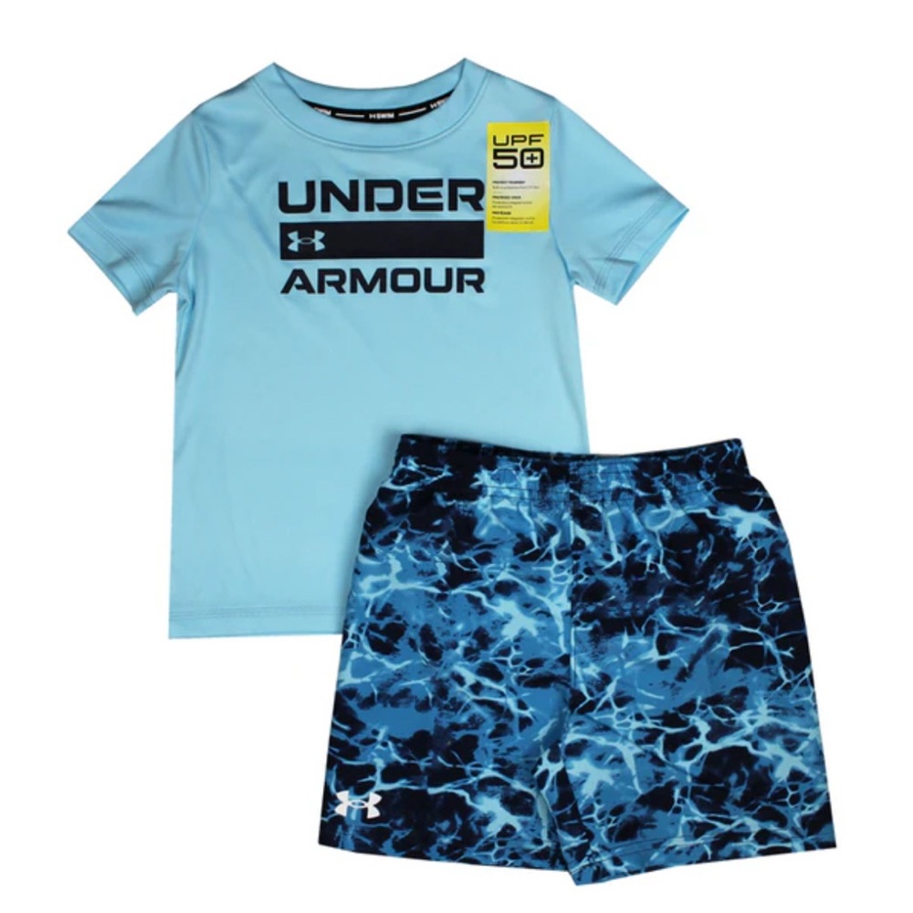 Under Armour Kids Swim Rashguard Set - Light Blue and Navy